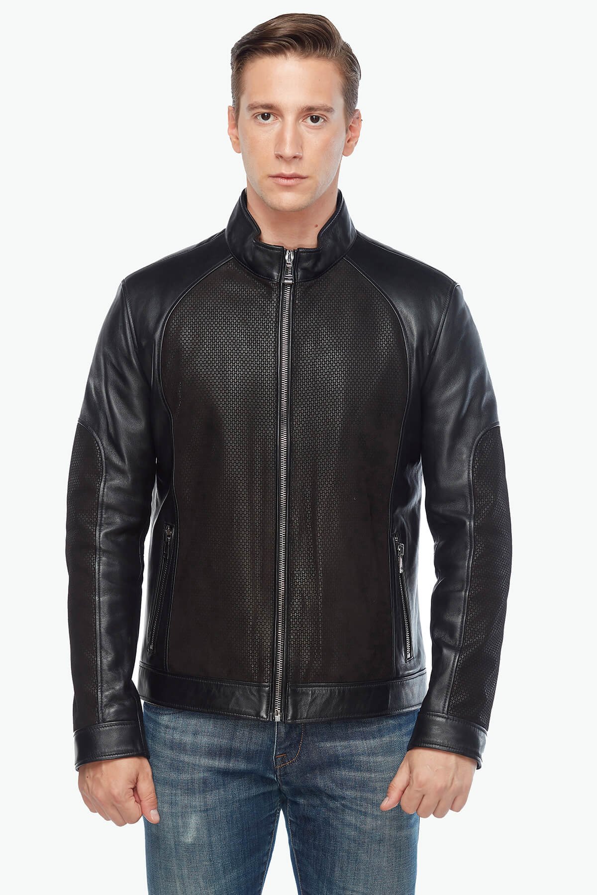 Черное замшевое мужское пальто из натуральной кожи