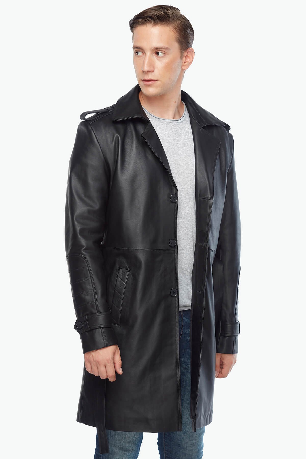 Мужское пальто Matrix из натуральной кожи, черное