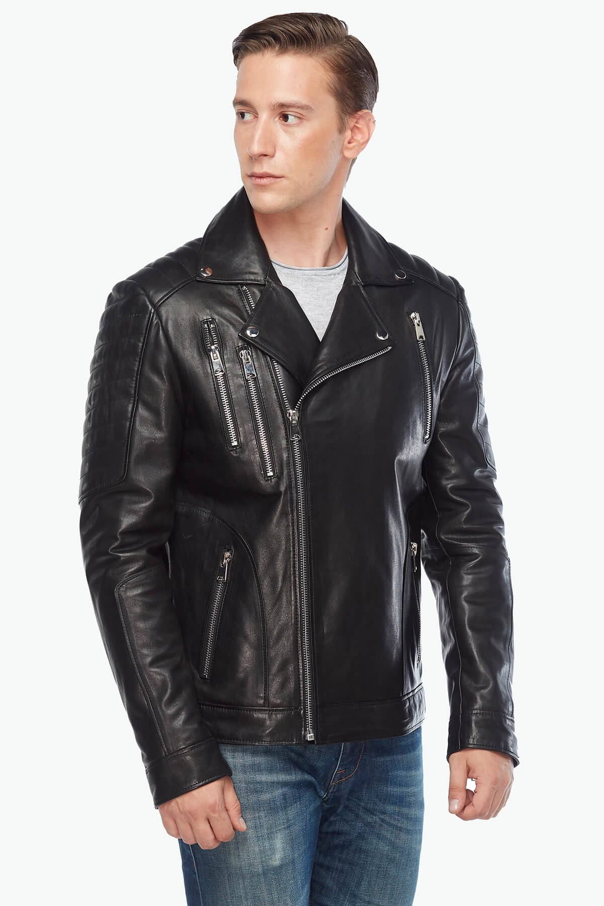 Куртка из натуральной кожи Casto Biker, цвет черный