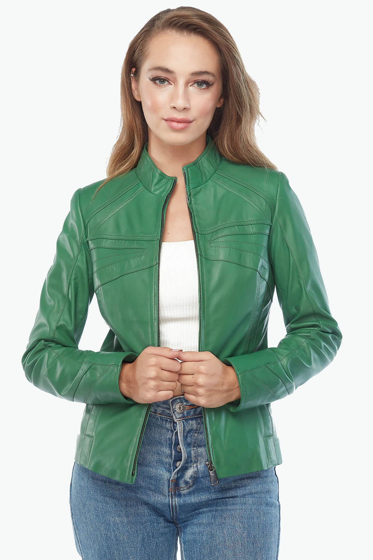 Зеленая кожаная куртка Cinzia
