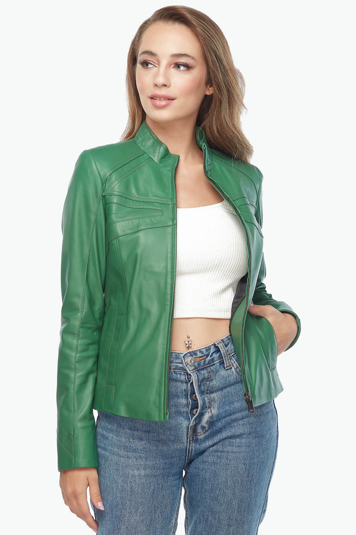 Зеленая кожаная куртка Cinzia