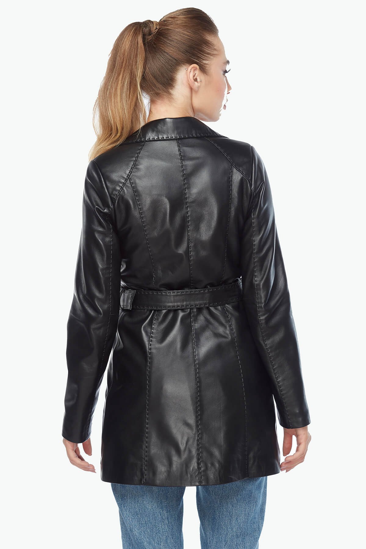 Женское пальто из натуральной кожи Unecca, черное