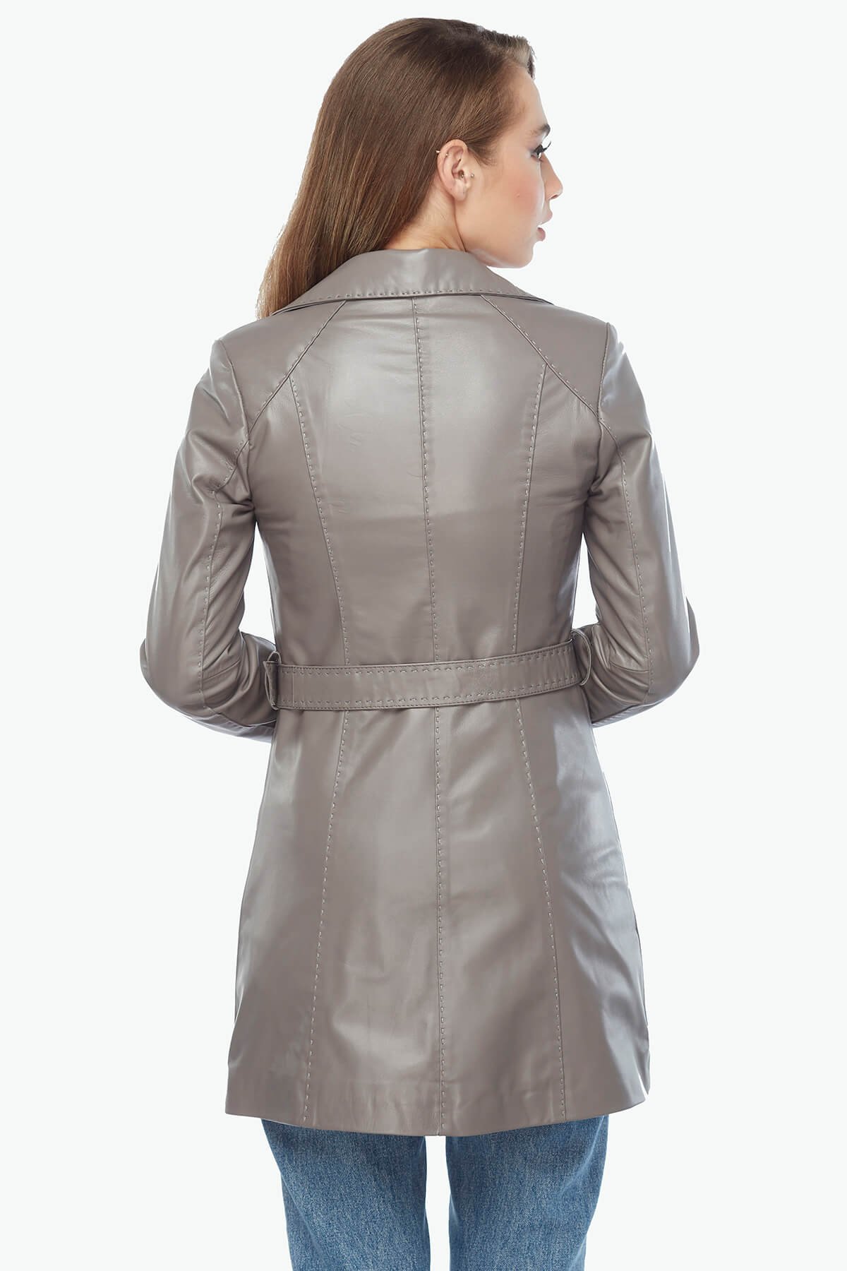 Женское пальто Unecca из натуральной кожи темно-серого цвета
