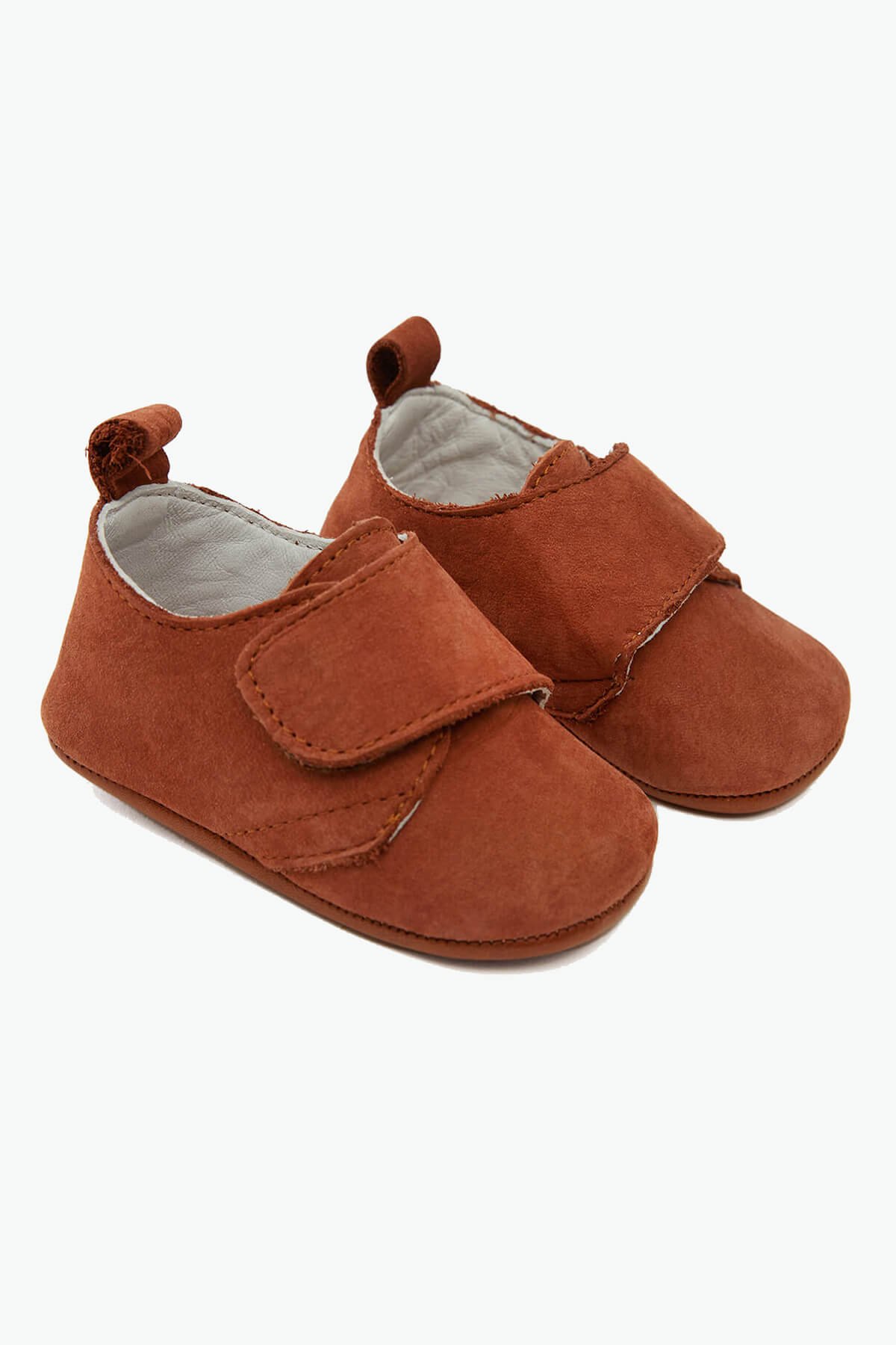 Табачная детская обувь из натуральной кожи на липучках