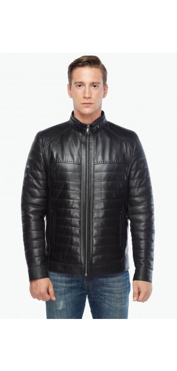 Черное надувное мужское пальто из натуральной кожи