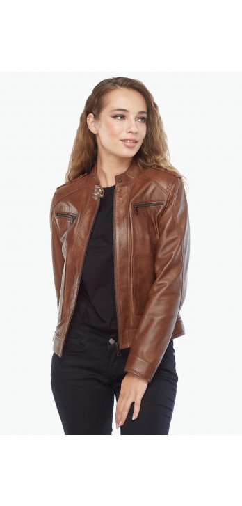 Женское пальто из натуральной кожи Sofia светло-коричневого цвета